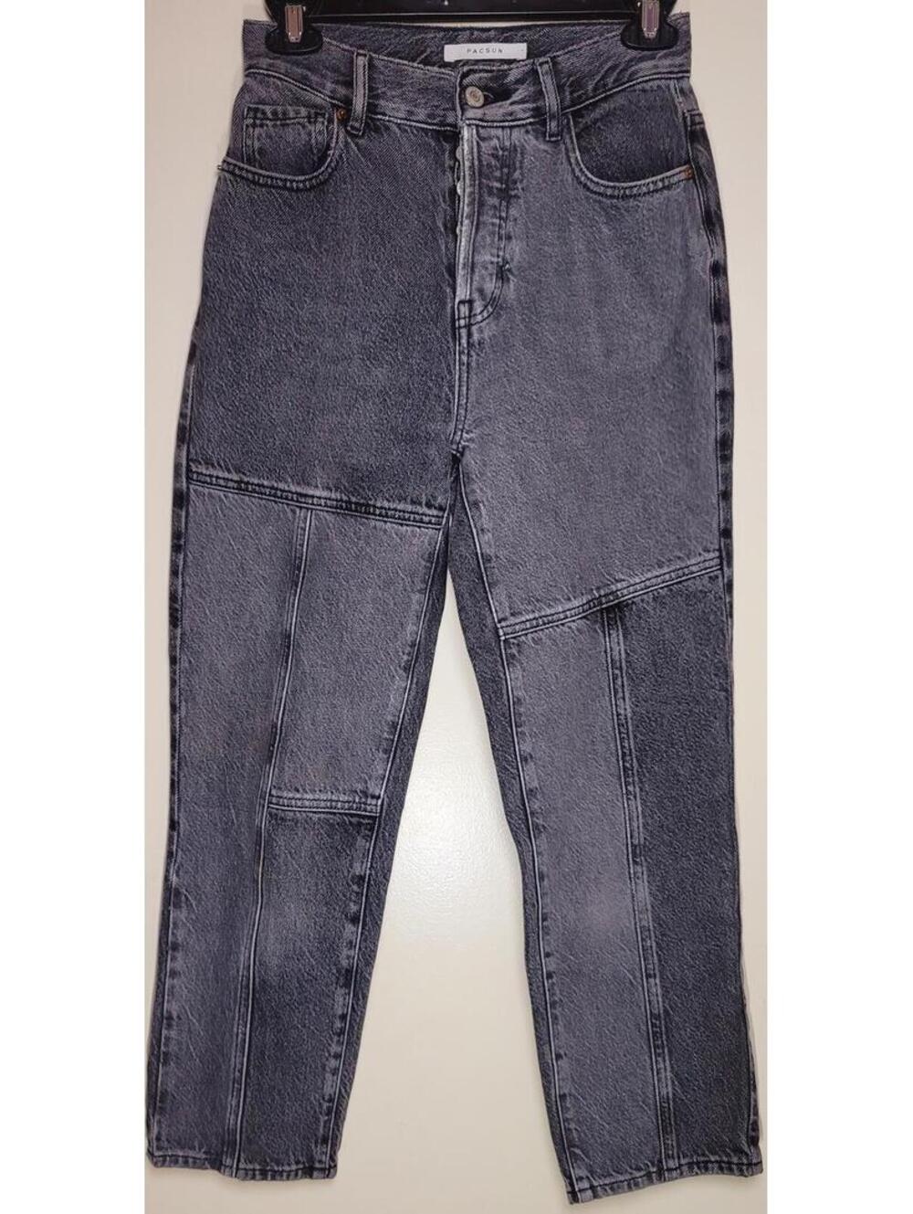PACSUN Gray Black Paneled Straight-Leg Jeans 25
